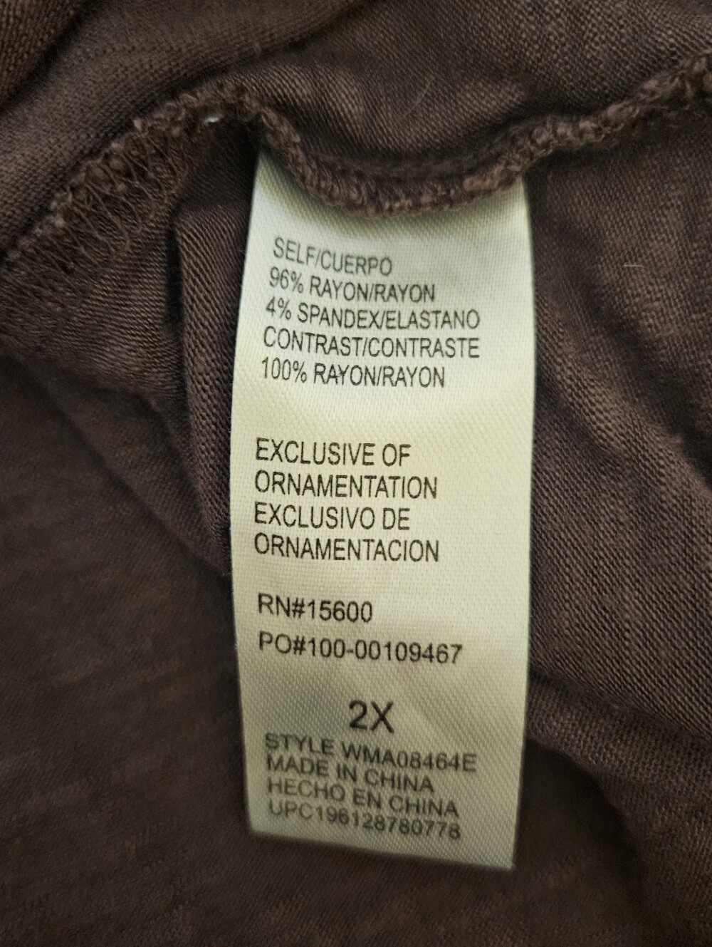Democracy Women's Brown Purple Button-Front Peasant Top Boho Plus Womens 2X - Picture 9 of 13
